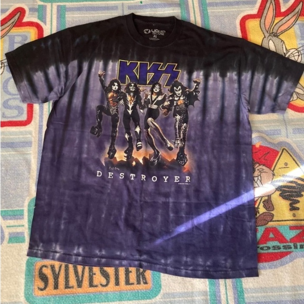 2005 liquid blue GLOW IN THE DARK kiss destroyer tye dye graphic band shirt VTG - Picture 1 of 5